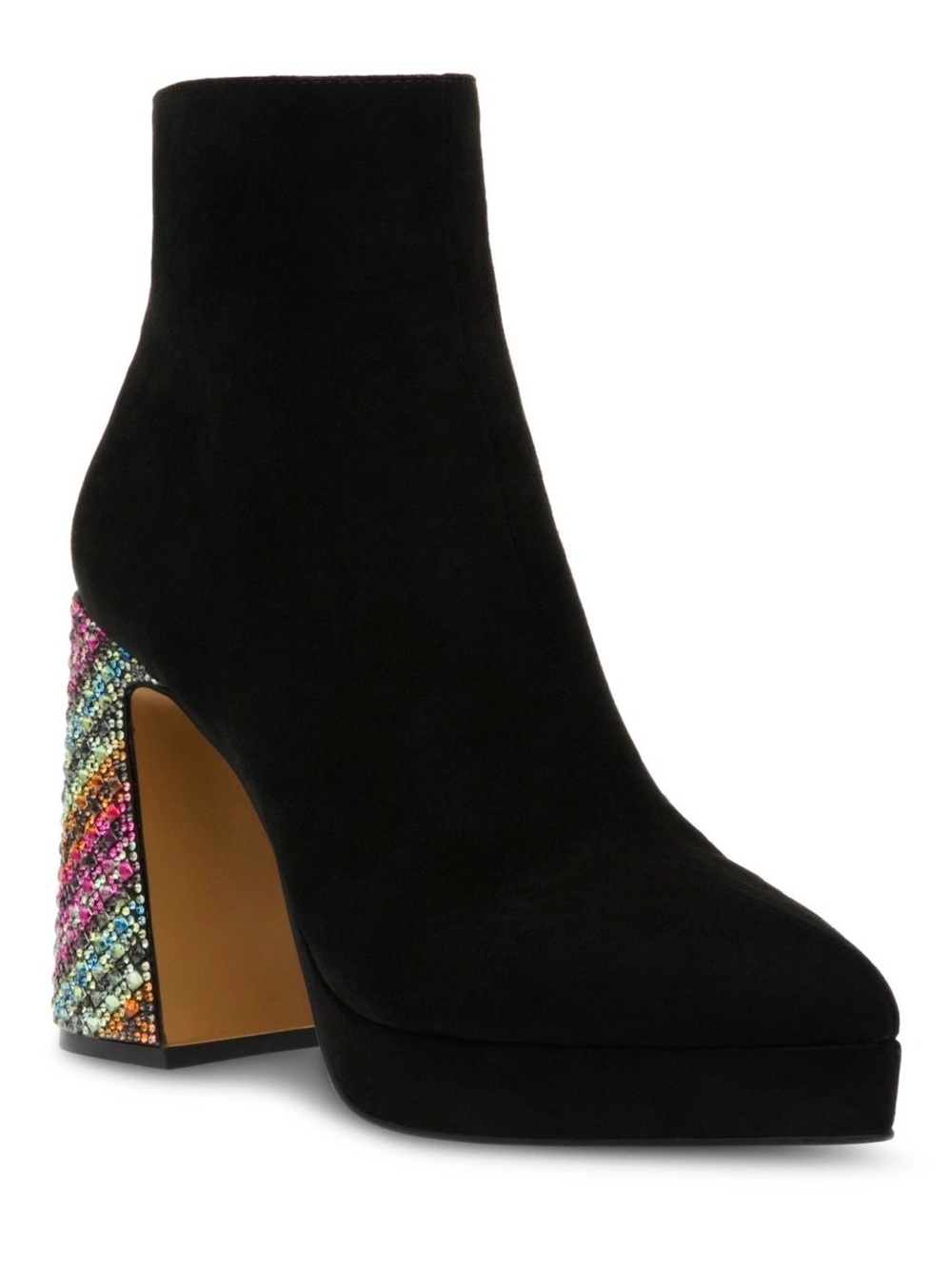 Betsey Johnson Raylan ankle boots  a distinct rainbow rhinestone block heel. NIB